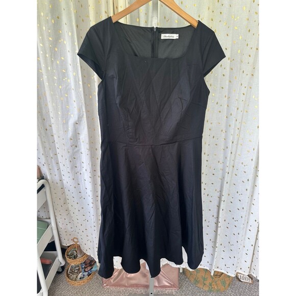 Bbonlinedress Fit Flare Square Neckline Cap Sleeve Classic Little Black Dress XL - Picture 2 of 6
